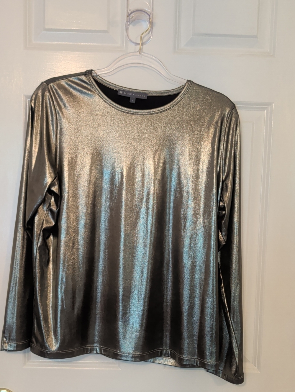 Elliott Lauren Shimmery Gold Long Sleeve Crewneck Top